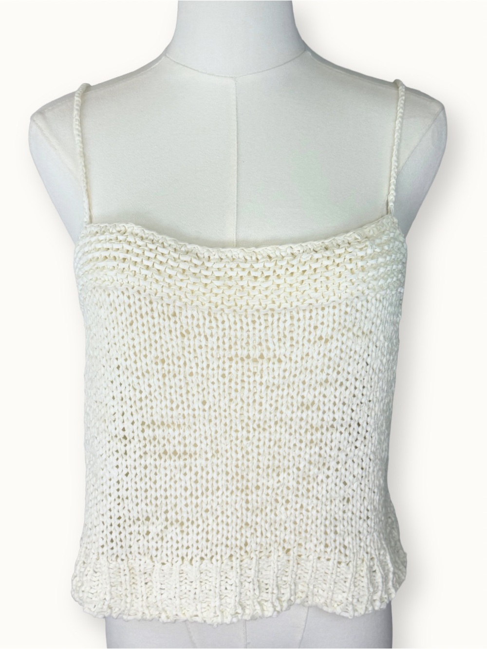 STAUD Haze Open Knit Tank Top Cream Ivory Camisole Medium Very Good